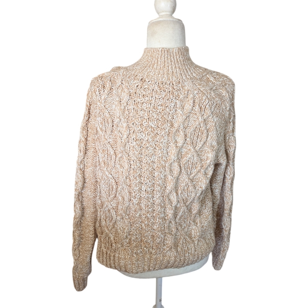Talbots Tan Neutral Cable Knit Chunky Fisherman Preppy Classic Cardigan Sz M - Picture 4 of 9